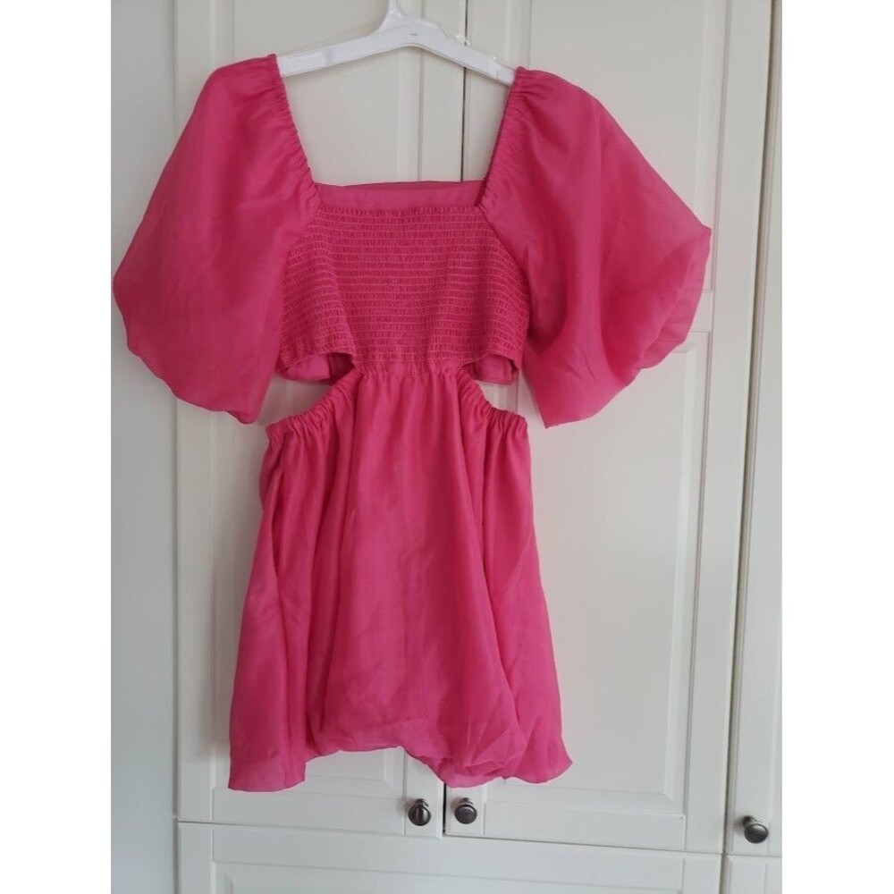 A New Day Puff Short Sleeve Cut Out Bubble A-Line Dress -BARBIE PINK - Sz LARGE - Picture 5 of 5